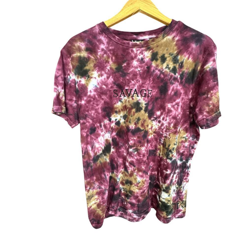 WESTY x Womens Purple Black Tie Dye T-Shirt w/ SAVAGE detail l SIZE M